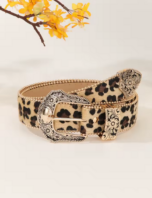 Leopard Belt with Silver Buckle