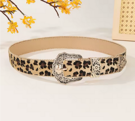 Leopard Belt with Silver Buckle