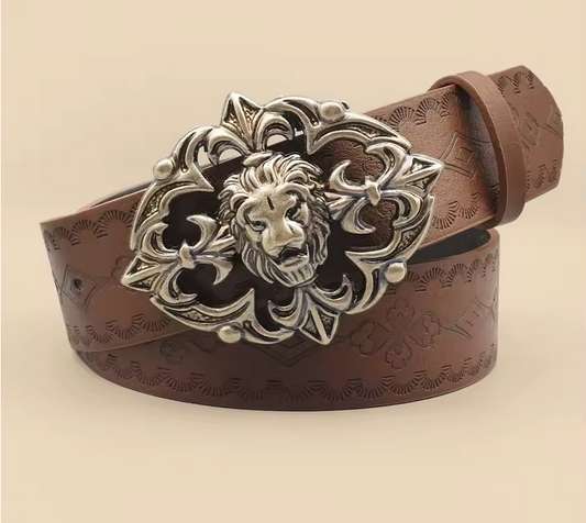 Brown Belt with Silver detailed Lion Buckle
