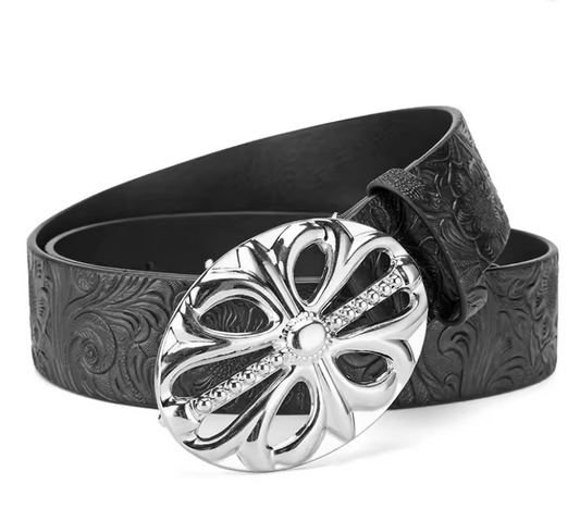 Black Y2K Belt with Gothic Metal Cross