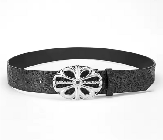 Black Y2K Belt with Gothic Metal Cross